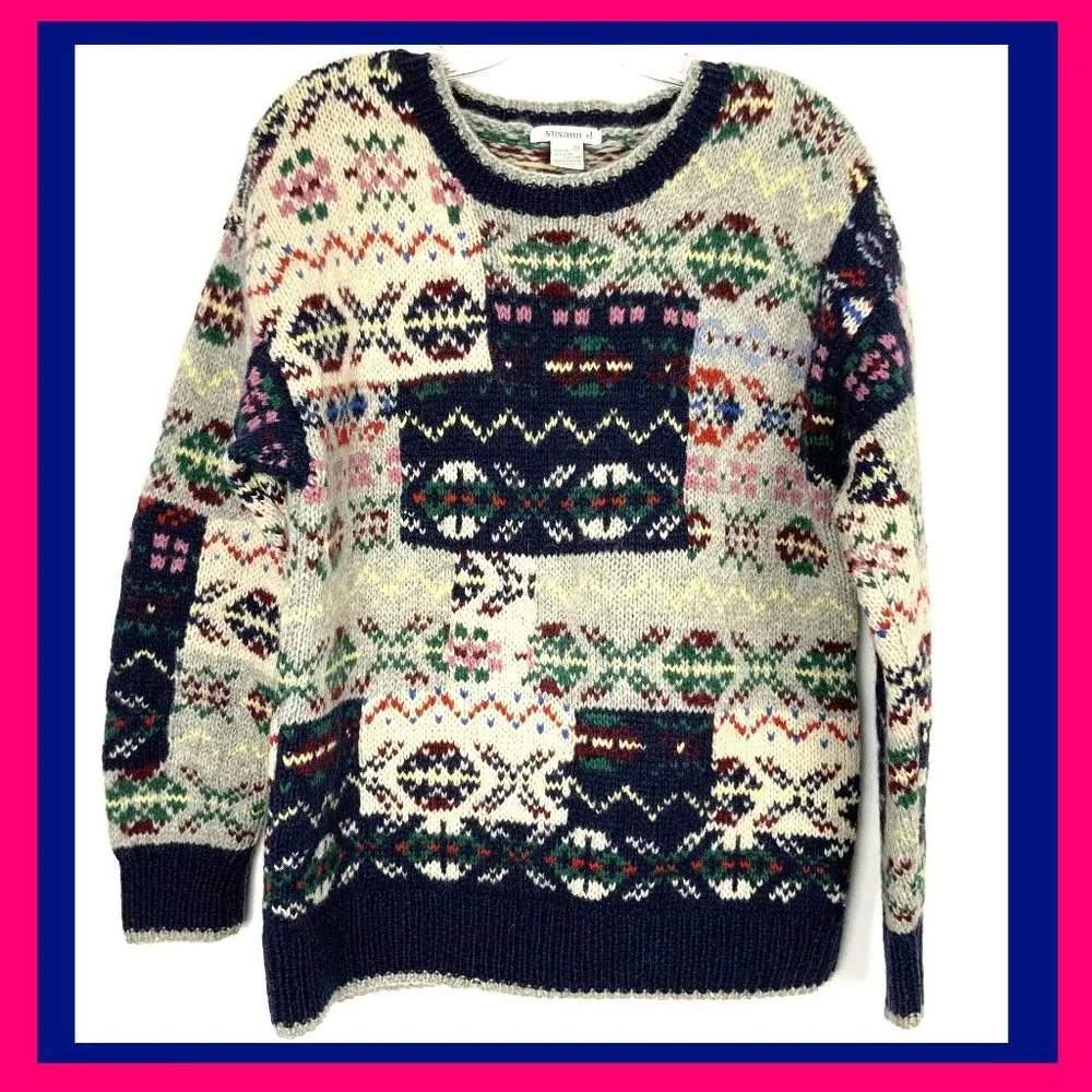 Vintage Susann D Fair Isle Wool Knit Winter Sweater Sz M - Picture 1 of 16
